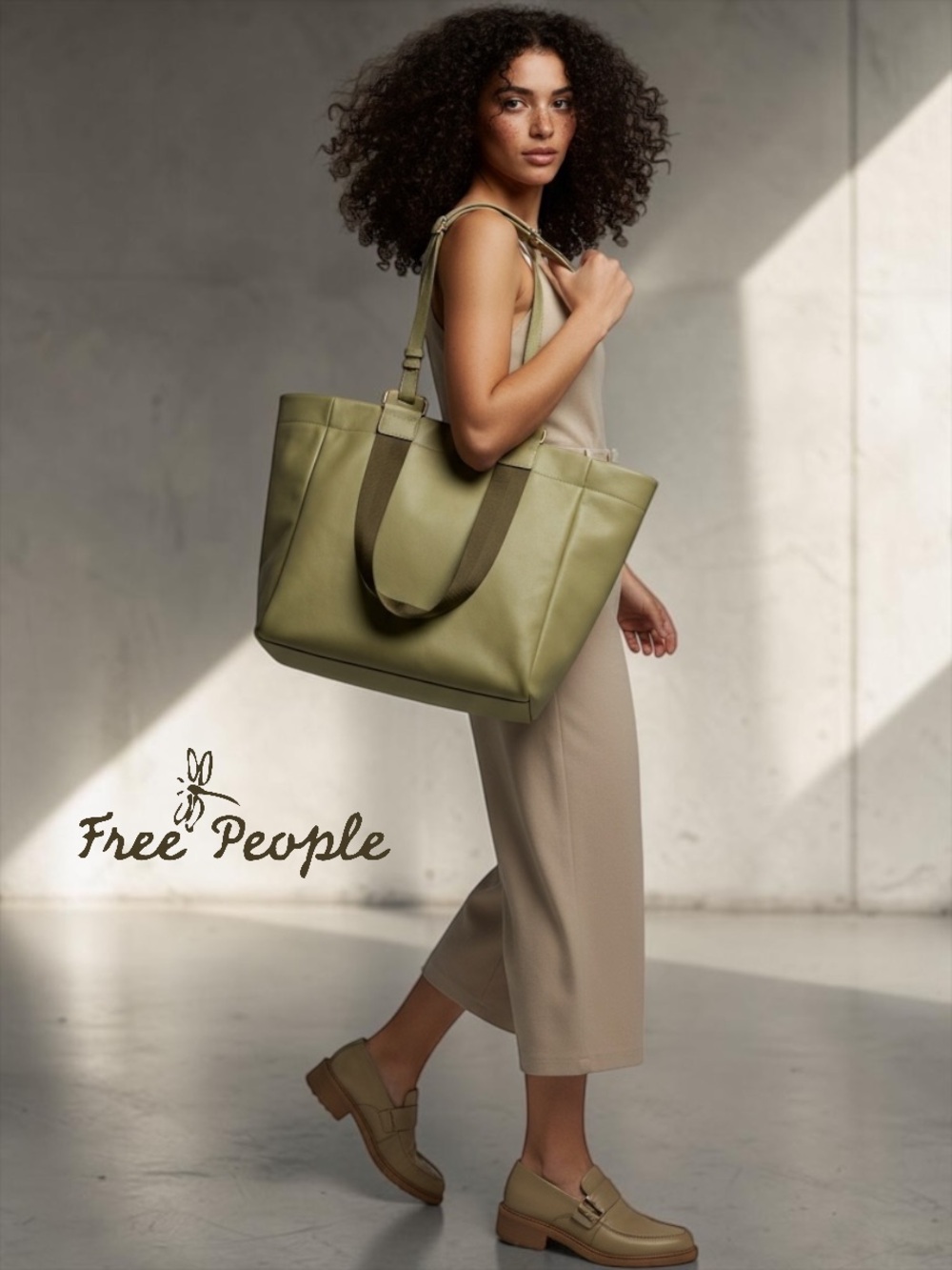 Free People Ventura Vegan Leather Large Tote Bag - Sage Green NIB - Picture 5 of 6